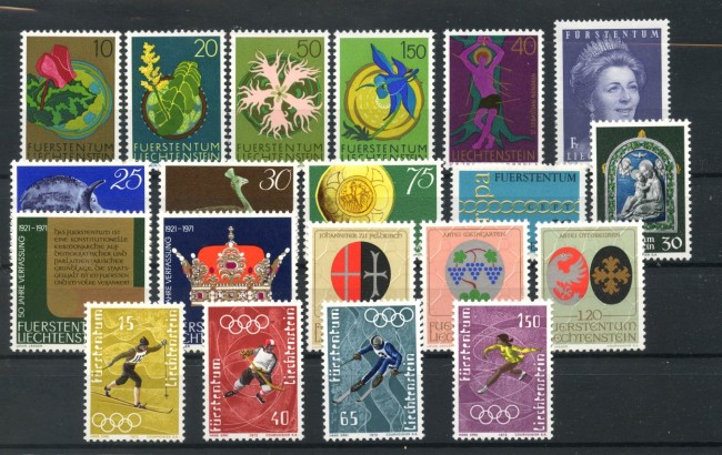 1971 - LIECHTENSTEIN - LOTTO/47826 - ANNATA COMPLETA 20 FRANCOBOLLI NUOVI