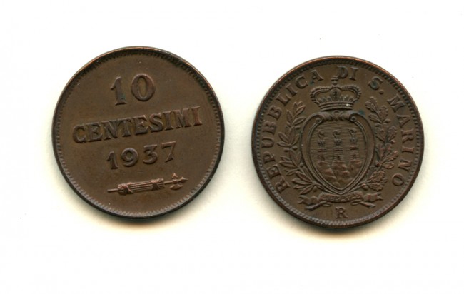 1937 - LOTTO/M17629 - SAN MARINO - 10 CENTESIMI RAME