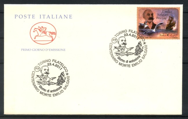 2011 - REPUBBLICA - LOTTO/47652 - EMILIO SALGARI  - BUSTA FDC CAVALLINO