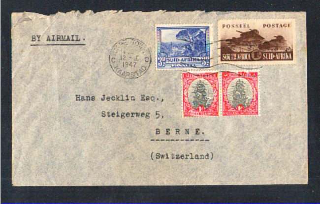 1947 - LOTTO/11153 - SUD AFRICA - BUSTA DA CAPE TOWN PER LA SVIZZERA