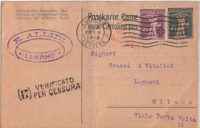 1918 - LBF/2828  - SVIZZERA - CARTOLINA POSTALE