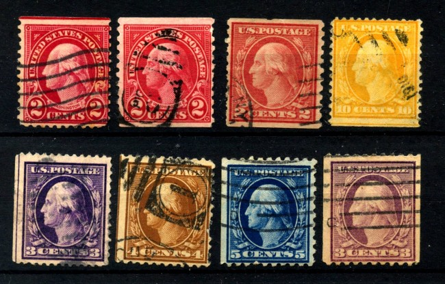 1908/19 - STATI UNITI - LOTTO/43558 - INSIEME DI 8 FRANCOBOLLI  EFFIGE DI WASHINGTON - USATI