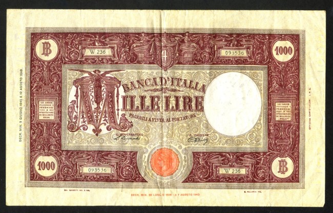 1945 - REPUBBLICA - LOTTO/42867 - 1000 LIRE GRANDE "M" (B.I.)