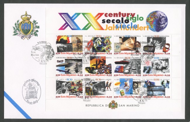 2000 - LOTTO/12195 - SAN MARINO -  XX° SECOLO FOGLIETTO - BUSTA FDC