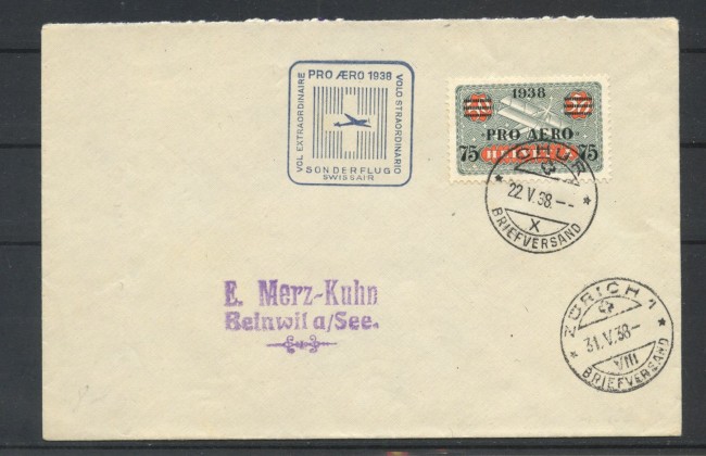 1938 - SVIZZERA - LOTTO/41683 - PRO AEREO  SU BUSTA FDC