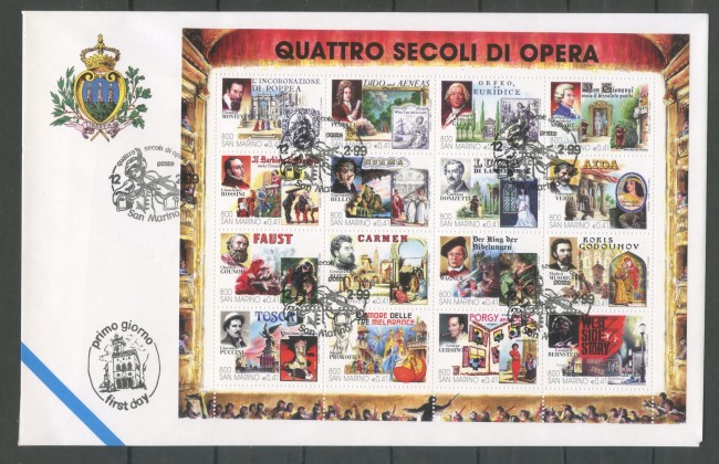1999 - SAN MARINO - LOTTO/31784 - QUATTRO SECOLI DI OPERA - FOGLIETTO SU BUSTA FDC - 