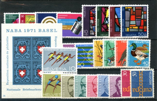 1971 - LOTTO/23624 - SVIZZERA - ANNATA COMPLETA 23v +BF. - NUOVI