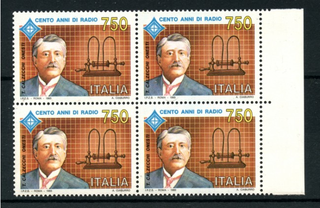1993 - LOTTO/7010Q - REPUBBLICA - CENTENARIO RADIO  CALZECCHI - QUARTINA NUOVI