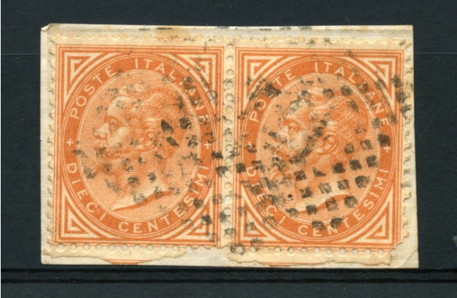 1863 - LOTTO/14823 - REGNO - 10c. OCRA  COPPIA SU FRAMMENTO DI BUSTA
