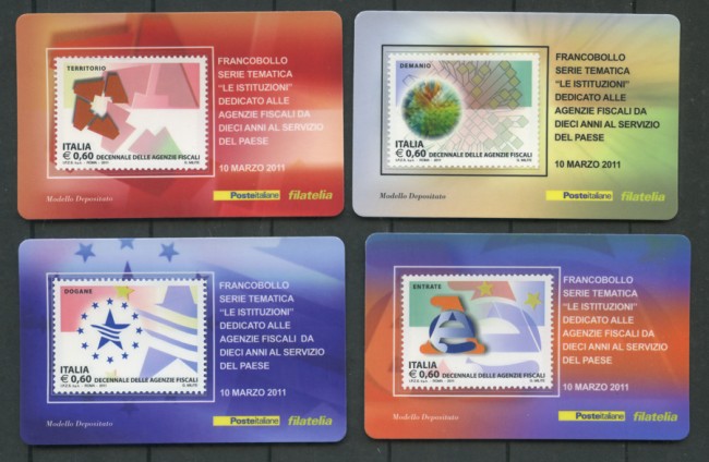 2011 - LOTTO/22792 - REPUBBLICA - AGENZIE FISCALI - 4 TESSERE FILATELICHE