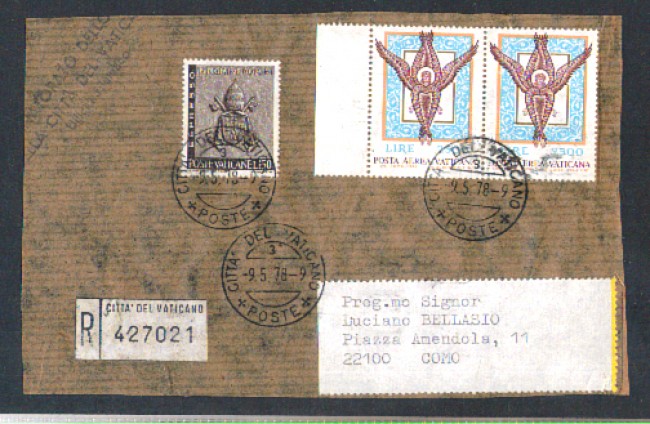 1978 - LOTTO/1462 - VATICANO - 2500 LIRE POSTA AEREA SU FRONTESPIZIO