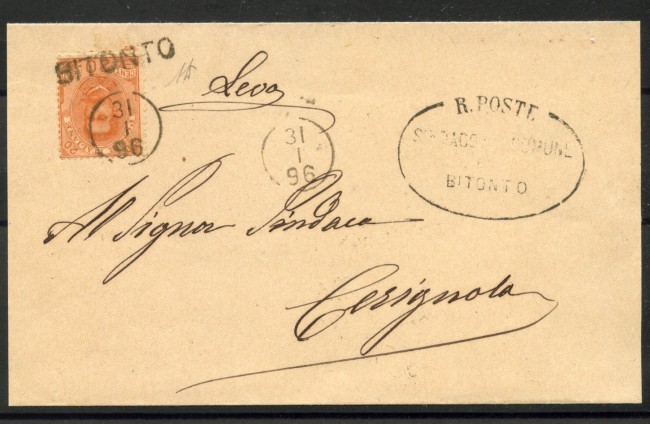 1896 - REGNO - LOTTO/40426 - BUSTA DI LEVA DA BITONTO A CERIGNOLA 