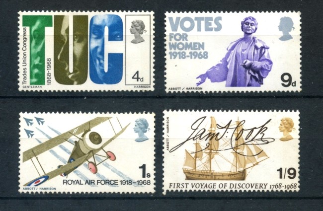 1968 - GRAN BRETAGNA - ANNIVERSARI DIVERSI 4v. - NUOVI - LOTTO/26315