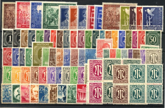 1946/48 - GERMANIA OCCUPAZIONI - LOTTO/42965 - INSIEME DI 100 FRANCOBOLLI NUOVI E LINGUELLATI