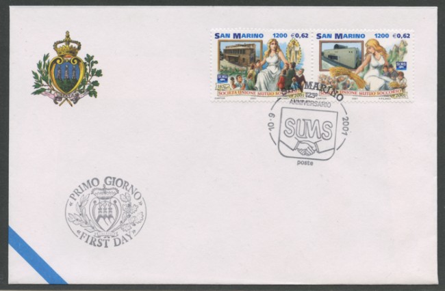 2001 - LOTTO/13600 - SAN MARINO - MUTUO SOCCORSO - BUSTA FDC