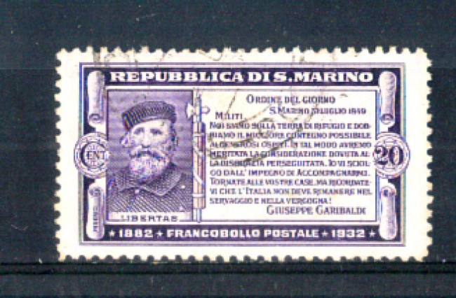 1932 - LOTTO/RSM169U - SAN MARINO - 20 LIRE G.GARIBALDI USATO