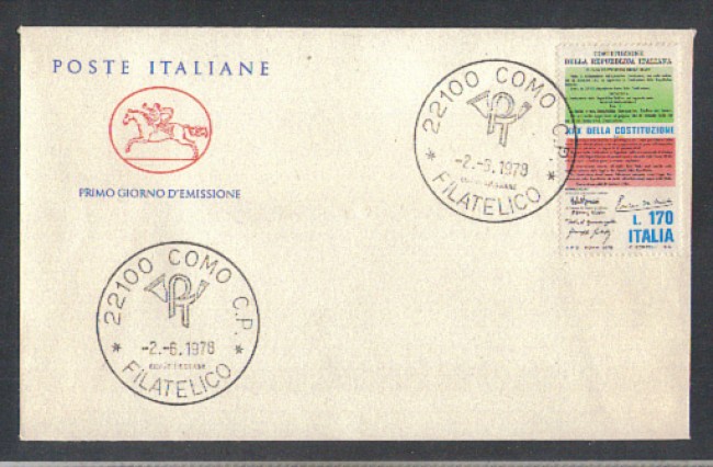 1978 - LOTTO/6680ZC - REPUBBLICA - ANNIV. COSTITUZIONE - FDC