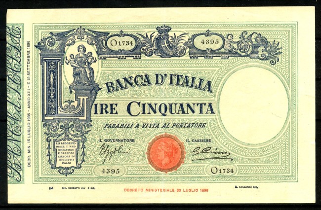 Kingdom of Italy 1935 50 Lire Matrice (Fasces) Banknote - LOTTO/48612