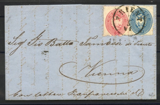 1864 - LOMBARDO VENETO - LOTTO/40591 - 5 E 10 SOLDI  SU LETTERA DA TRENTO A VIENNA