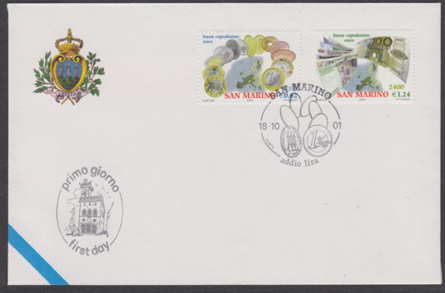 2001 - LOTTO/13312 - SAN MARINO - ADDIO ALLA LIRA - BUSTA FDC