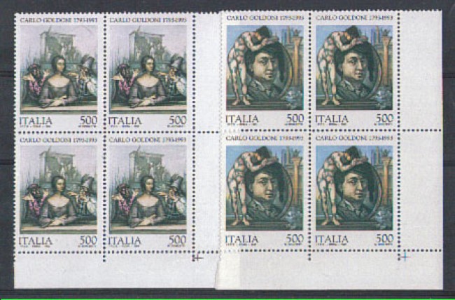 1993 - LOTTO/7006Q - REPUBBLICA - CARLO GOLDONI - QUARTINE