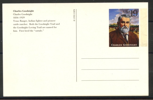 1993 - STATI UNITI - LOTTO/39902 - CHARLES GOODNIGHT - CARTOLINA POSTALE - NUOVA
