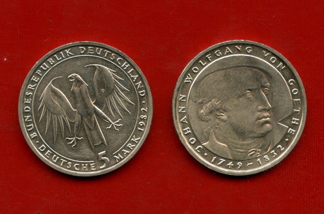 1982 - GERMANIA - LOTTO/M47480 - 5 MARCHI GOETHE 
