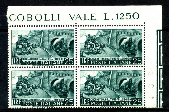 1956 - LOTTO/6299Q - REPUBBLICA - 25 L. TRAFORO SEMPIONE - QUARTINA NUOVI