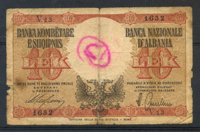 1944 - ALBANIA ITALIANA - 10 LEK - LOTTO/26146