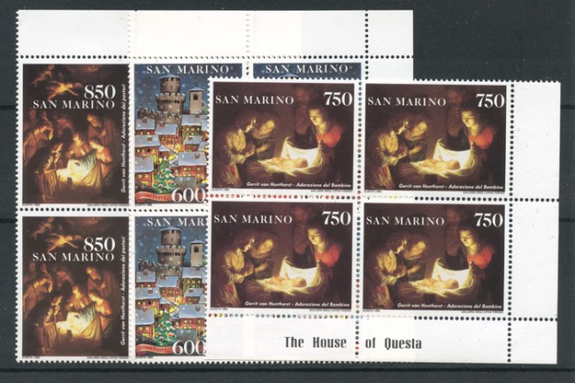 1993 - SAN MARINO - NATALE  3v. - QUARTINE NUOVI - LOTTO/15300Q