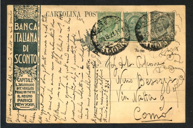 1921 - ITALIA REGNO -  15c. BANCA ITALIANA DI SCONTO - USATA - LOTTO/28269