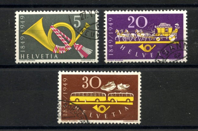 1949 - SVIZZERA - LOTTO/41699 - CENTENARIO DELLE POSTE  3v. - USATI