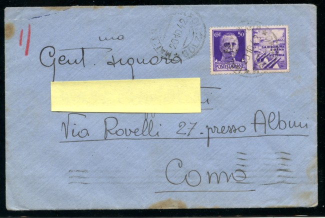 1942 - LOTTO/19174 - REGNO - 50c. PROPAGANDA GUERRA SU BUSTA MALLES