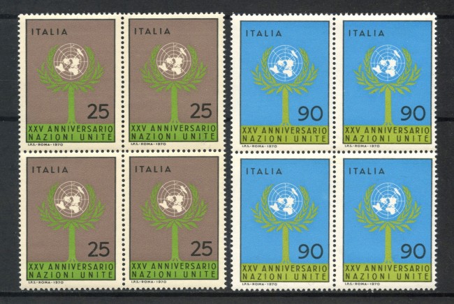 1970 - LOTTO/6532Q - REPUBBLICA - ANNIVERSARIO O.N.U. 2v. - QUARTINE NUOVI