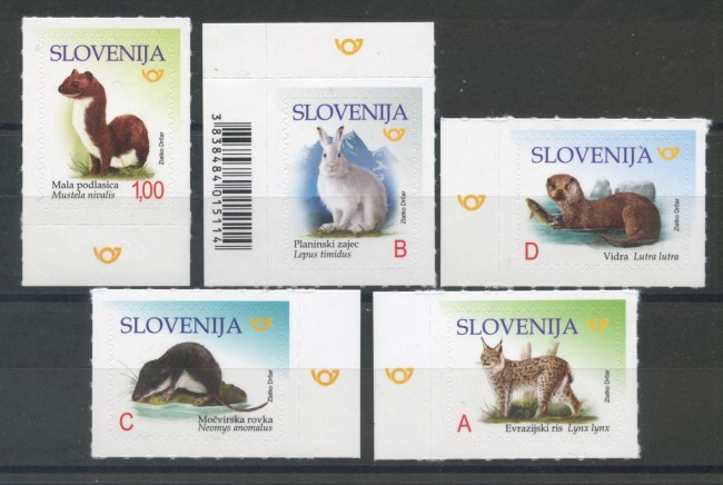 2018 - SLOVENIA - MAMMIFERI IN ESTINZIONE  5v. - NUOVI  ADESIVI - LOTTO/34703