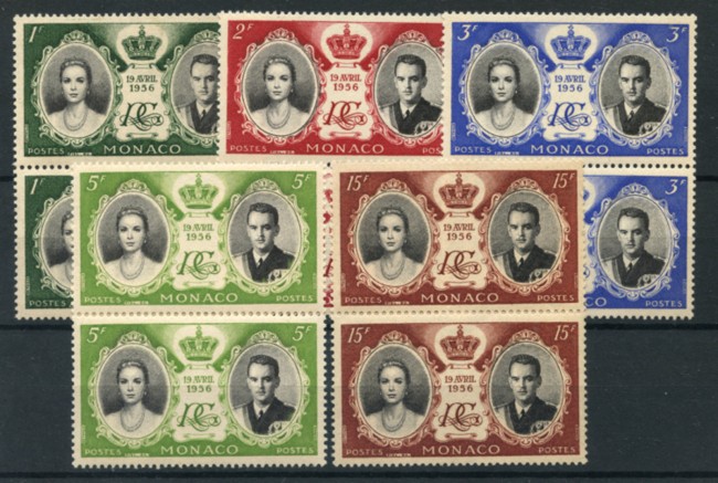 1956 - LOTTO/15040 - MONACO -  MATRIMONIO DI RANIERI III° 5v.  - COPPIE NUOVI