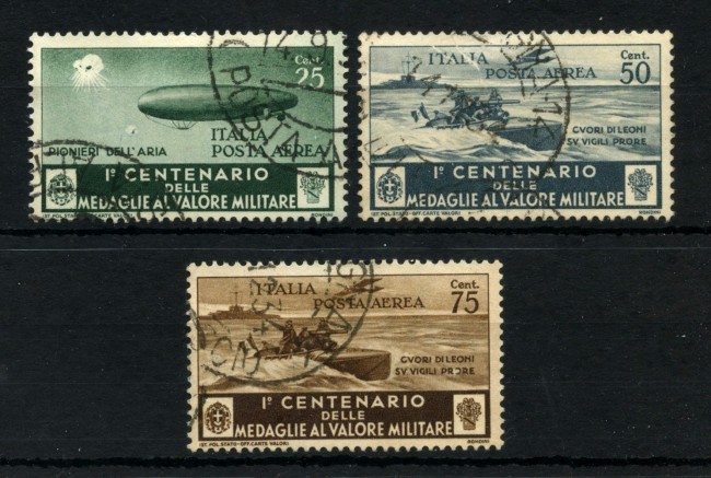 1934 - REGNO - LOTTO/47413 - POSTA AEREA - 25/50/75 CENT. MEDAGLIE AL VALORE - USATI