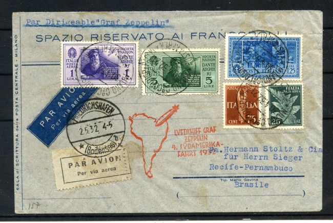 1932 - REGNO - LOTTO/42253 - 4° VIAGGIO ZEPPELIN IN AMERICA DEL SUD