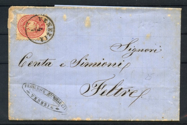 1865 - LOMBARDO VENETO - LOTTO/41073 - 5 SOLDI SU LETTERA DA VENEZIA