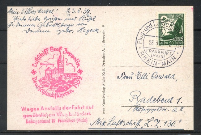 1939 - GERMANIA - LOTTO/42392 - VIAGGIO DEL DIRIGIBOLE LZ. 130 A KONIGSBERG