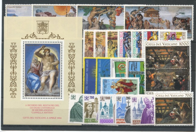 1994 - LOTTO/22210 - VATICANO - ANNATA COMPLETA 28V.+1BF - NUOVI
