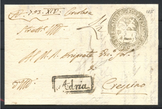1835 - LOMBARDO VENETO - LOTTO/40974 - PREFILATELICA  DA ADRIA A CRESPINO