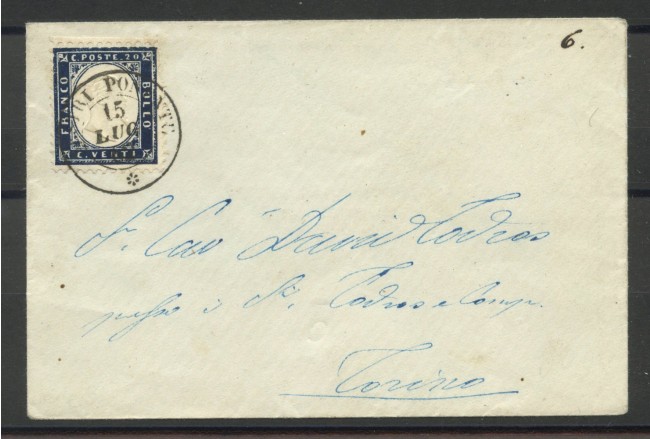 1862 - REGNO - LOTTO/39942 - 20 cent. INDACO SCURO - BUSTA PER TORINO