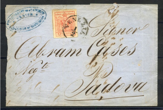 1857 - LOMBARDO VENETO - LOTTO/41038 - 15 CENT. SU LETTERA DA VENEZIA PER PADOVA
