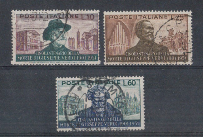 1951 - LOTTO/6162UB - REPUBBLICA - GIUSEPPE VERDI 3v. USATI