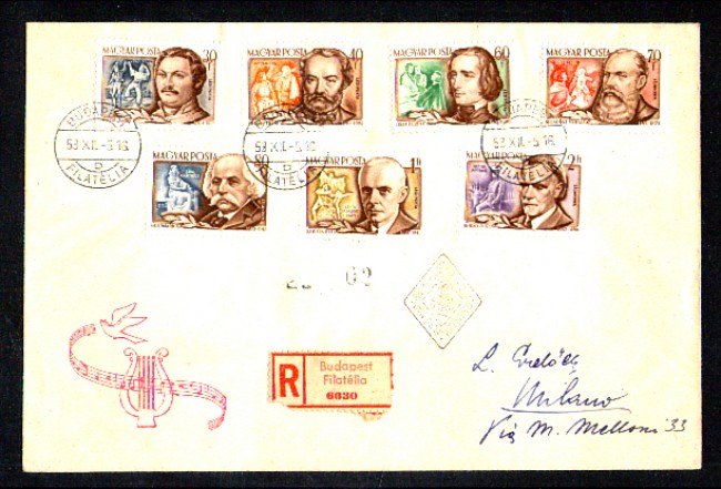 1953 - LOTTO/10445 - UNGHERIA - POSTA AEREA  MUSICISTI - BUSTA FDC