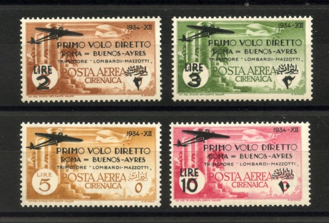 1934 - CIRENAICA - LOTTO/40689 -  PRIMO VOLO ROMA BUENOS AIRES  4v. - NUOVI