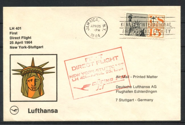 1964 - GERMANIA - LOTTO/41598 - PRIMO VOLO LUFTHANSA  NEW YORK  STOCCARDA
