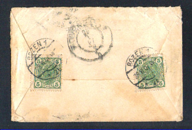 1907 - LOTTO/10789 - AUSTRIA - 5h.VERDE SU BUSTA ANNULLATA BOZEN 1