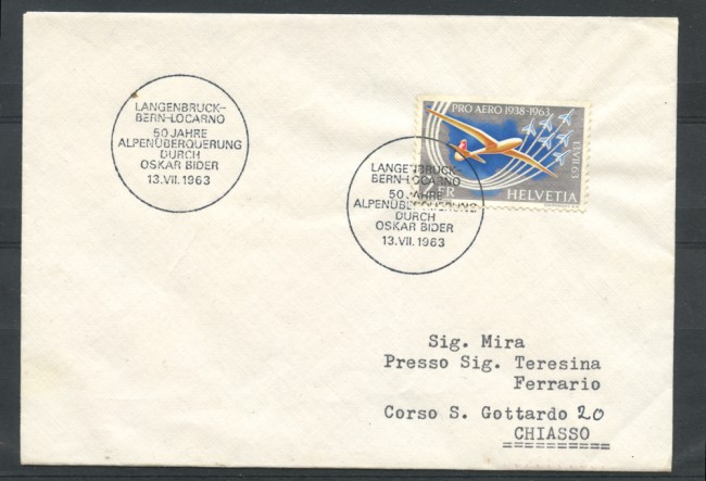 1963 - LOTTO/22305 . SVIZZERA - 25° ANNIVERSARIO PRO AEREO - BUSTA